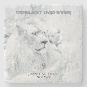 Dessous-de-verre En Pierre Père & Fils / Meilleur papa, Lion blanc & Cub sur 