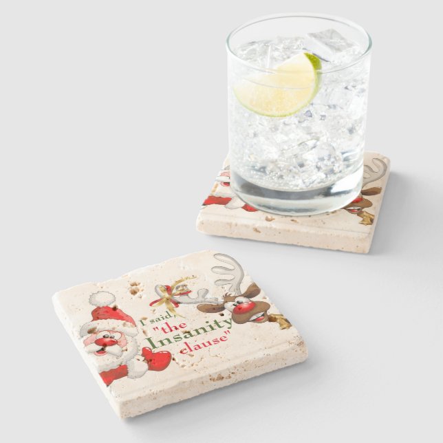 Dessous-de-verre En Pierre Père Noël et son renne "clause de la folie" (Côté)