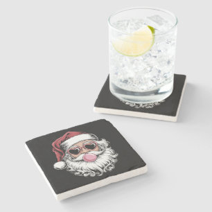 Dessous-de-verre En Pierre Père Noël Rétro Avec Lunettes Soufflant une Bulle