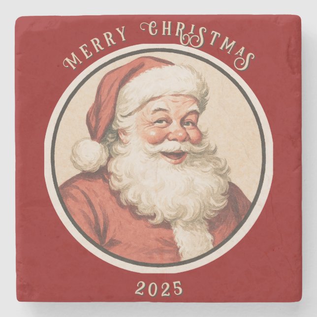Dessous-de-verre En Pierre Père Noël Rétro Vintage  (Devant)