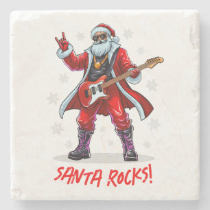 Dessous-de-verre En Pierre Père Noël Rocks ! Funny Père Noël jouant de la gui