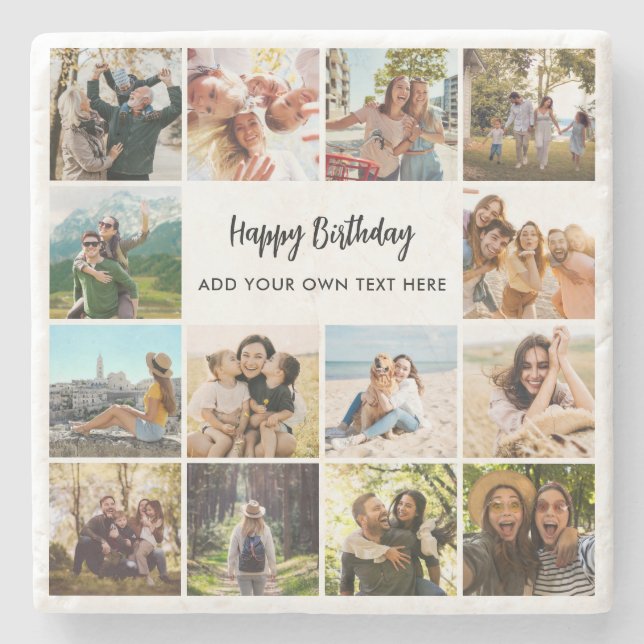 Dessous-de-verre En Pierre Personalized Happy Birthday Photo Collage (Devant)