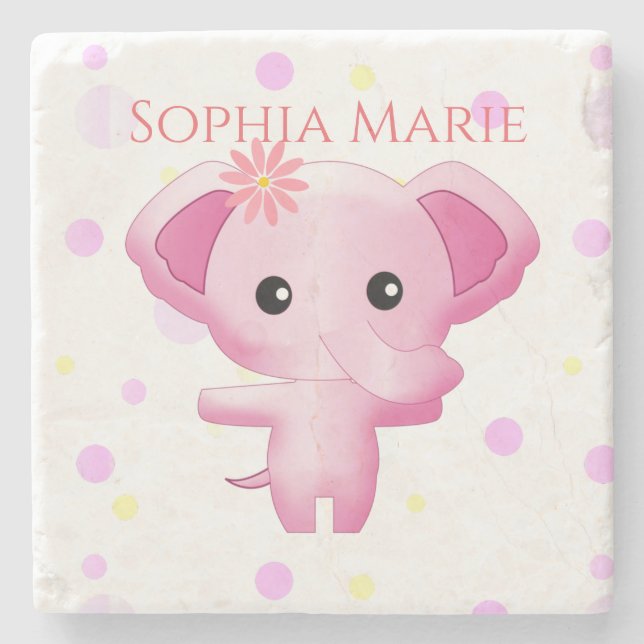Dessous-de-verre En Pierre Petite fille rose adorable Eléphant (Devant)