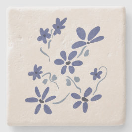 Dessous-de-verre En Pierre Petite Fleurs Romantiques Bleues