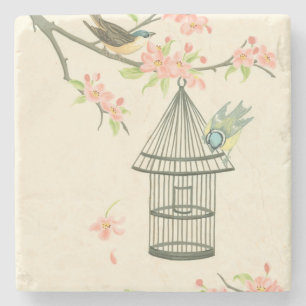 Dessous-de-verre En Pierre Petits oiseaux étés perché sur une branche et sur