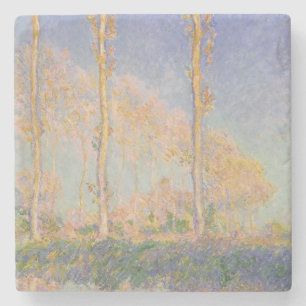 Dessous-de-verre En Pierre Peupliers, paysage impressionniste, Claude Monet
