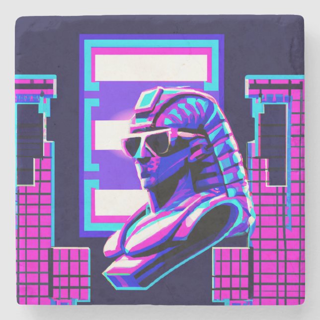Dessous-de-verre En Pierre Pharaon Synthwave (Devant)