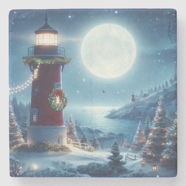 Dessous-de-verre En Pierre Phare de Noël nautique (Devant)