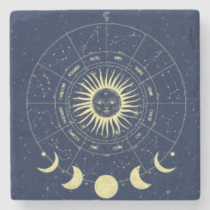 Dessous-de-verre En Pierre Phases de la lune solaire céleste Zodiac