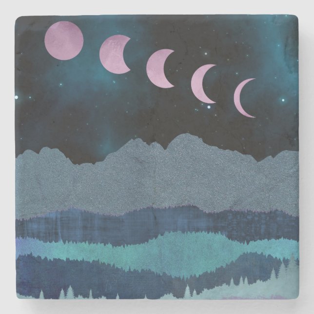 Dessous-de-verre En Pierre Phases de lune rose Paysage (Devant)