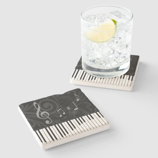 Dessous-de-verre En Pierre Piano fantasque et notes musicales (Côté)