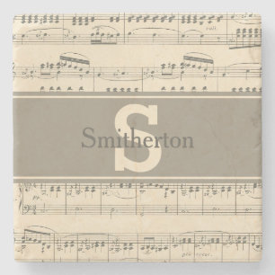 Dessous-de-verre En Pierre Pierre de monogramme de partitions musicales antiq