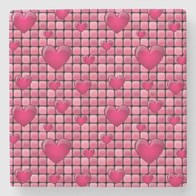 Dessous-de-verre En Pierre Pile rose avec des coeurs (Devant)
