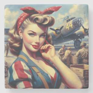 Dessous-de-verre En Pierre Pin d'avion vintage vers le haut
