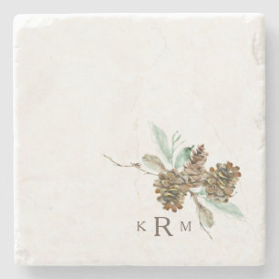 Dessous-de-verre En Pierre  Pine Cone Folio Automne Vacances Monogramme