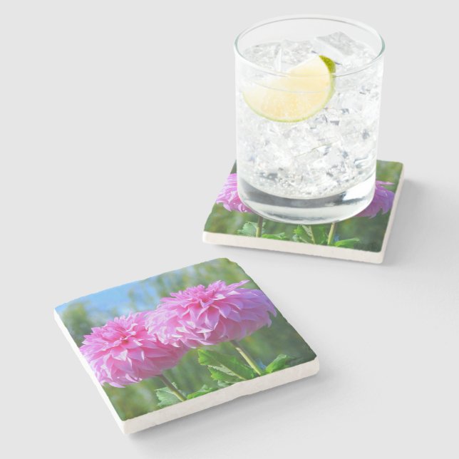 DESSOUS-DE-VERRE EN PIERRE PINK DAHLIAS (Côté)