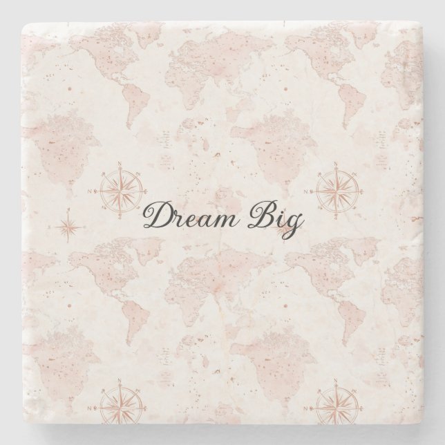 Dessous-de-verre En Pierre Pink World Map (Devant)