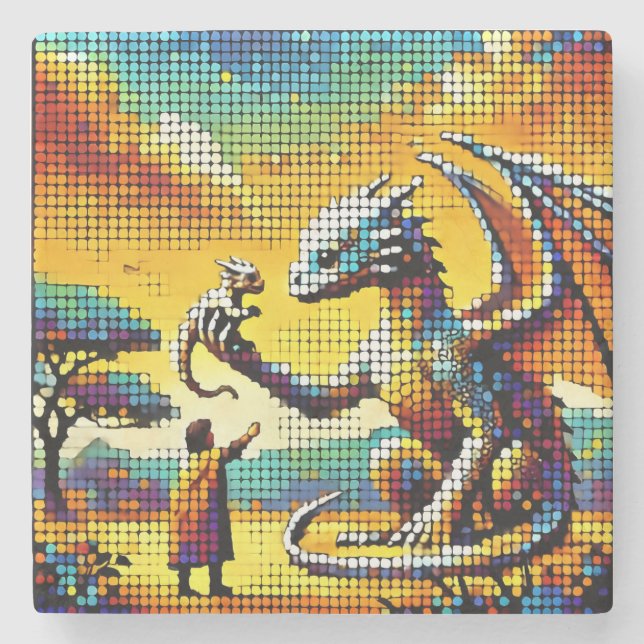 Dessous-de-verre En Pierre pixelated image of a dragon trainer (Devant)