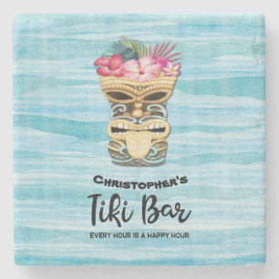 Dessous-de-verre En Pierre Plage Rétro Tiki Bar Monogramme