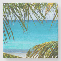 Plage tropicale encadrée de palmiers