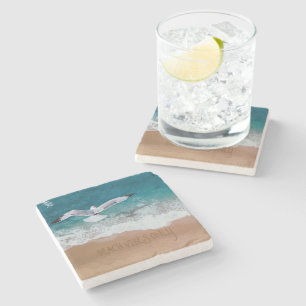Dessous-de-verre En Pierre Plage Vibes Sable Écriture Seagull Plage Côte