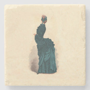 Dessous-de-verre En Pierre Planche de mode antique victorienne : Robe à tourn