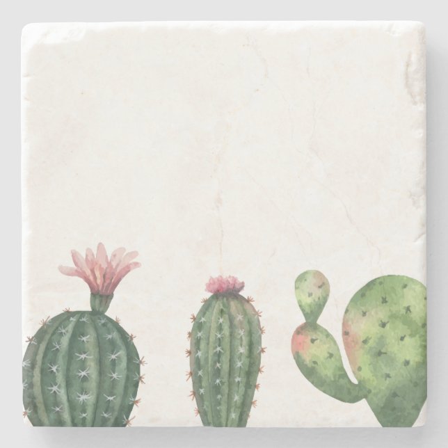 Dessous-de-verre En Pierre Plantes de cactus à aquarelle (Devant)