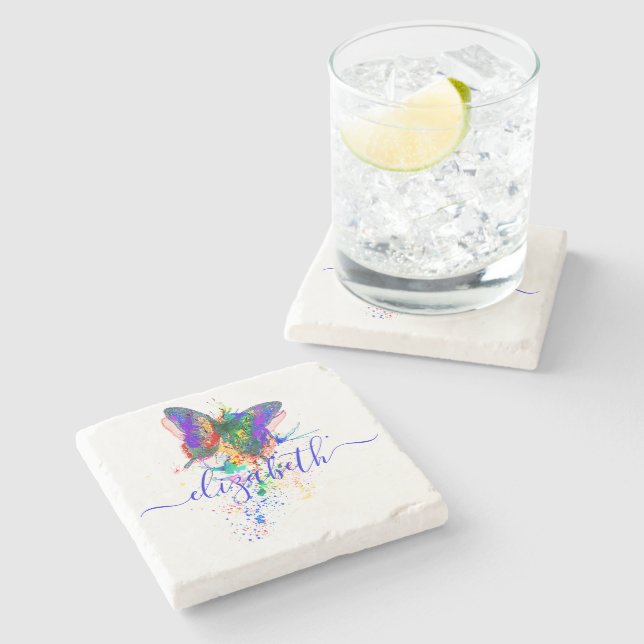 Dessous-de-verre En Pierre Plateau papillon personnalisé (Côté)