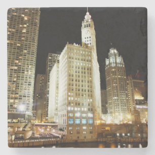 Dessous-de-verre En Pierre Point de repère célèbre de Chicago la nuit