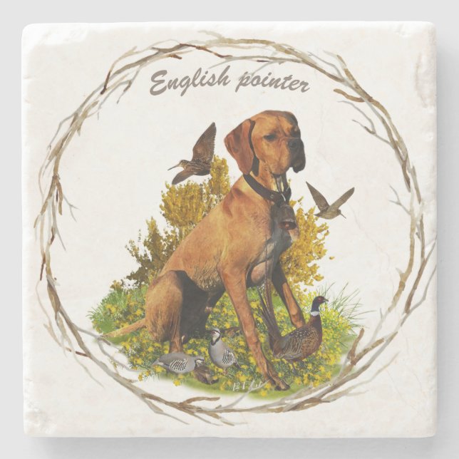 Dessous-de-verre En Pierre Pointer anglais, chasse aux oiseaux  (Devant)