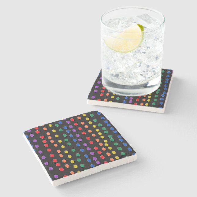 Dessous-de-verre En Pierre Points Rainbow Candy sur noir (Côté)