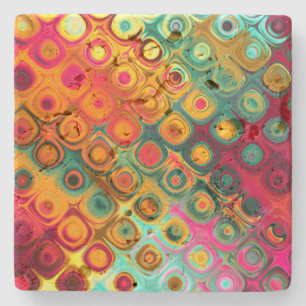 Dessous-de-verre En Pierre Points Rainbow Red Liquid Motif Abstrait