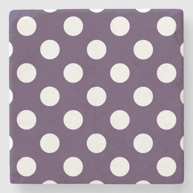 Dessous-de-verre En Pierre Pois blancs sur prune violette (Devant)