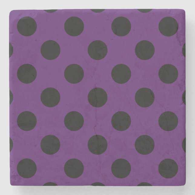 Dessous-de-verre En Pierre Pois noirs sur prune violette (Devant)