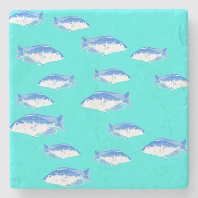 Dessous-de-verre En Pierre Poisson bleu turquoise (Devant)