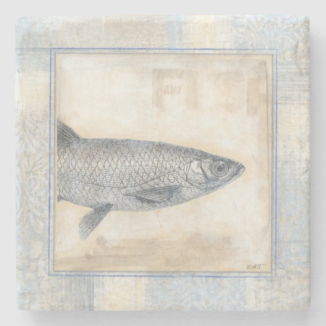 Dessous-de-verre En Pierre Poisson gris sur Arrière - plan beige (Devant)