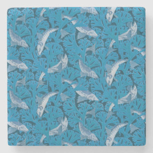 Dessous-de-verre En Pierre Poisson Nage d'algues Coral Bleu Vintage Classique