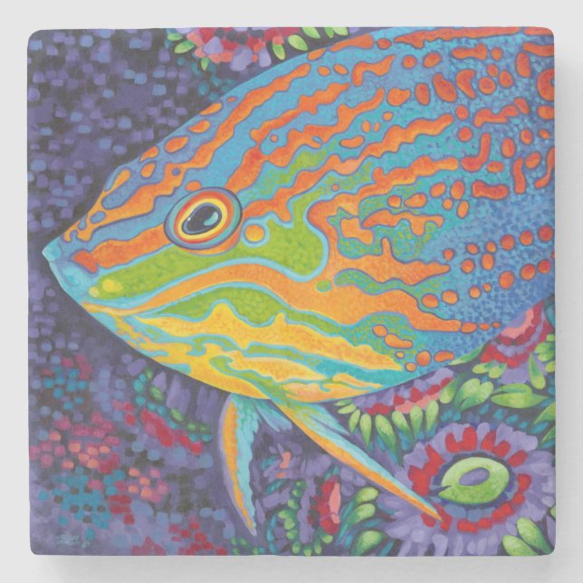 Dessous-de-verre En Pierre Poissons tropicaux brillants I (Devant)