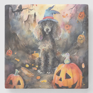 Dessous-de-verre En Pierre Poodle d'Halloween avec citrouilles effrayant