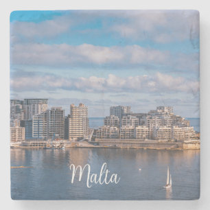 Dessous-de-verre En Pierre Port de Sliema et gratte-ciel à Malte