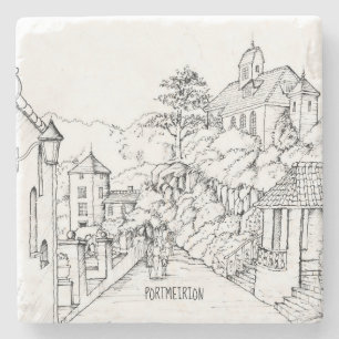 Dessous-de-verre En Pierre Portmeirion North Wales Pen and Ink Sketch