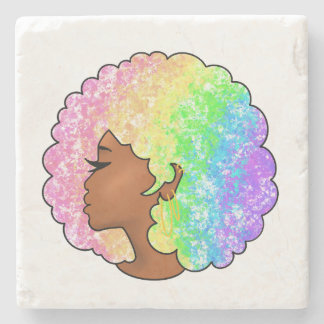 Dessous-de-verre En Pierre Portrait Afro Arc-en-ciel Pastel Bouclé Rétro Groo