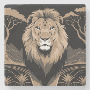 Dessous-de-verre En Pierre Portrait de lion vintage