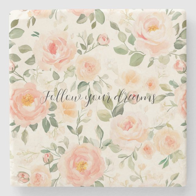 Dessous-de-verre En Pierre Pretty Cream Peach Floral (Devant)