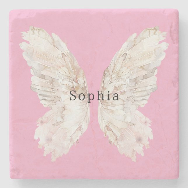 Dessous-de-verre En Pierre Pretty Girly Pink Butterfly Wings   (Devant)