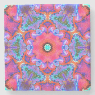 Dessous-de-verre En Pierre Psychédélique Hippie Fleur rose bleu et orange