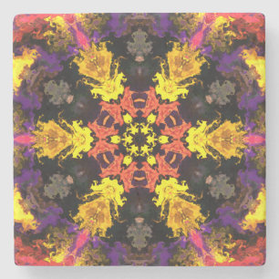 Dessous-de-verre En Pierre Psychédélique Hippie Fleur Rouge Jaune et Violet
