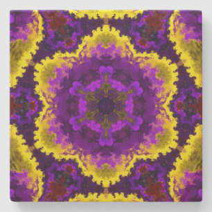 Dessous-de-verre En Pierre Psychédélique Mandala Fleur Jaune et Violet