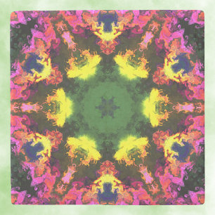 Dessous-de-verre En Pierre Psychédélique Mandala Flower rose jaune et vert