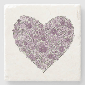 Dessous-de-verre En Pierre Purple flowered heart coaster
